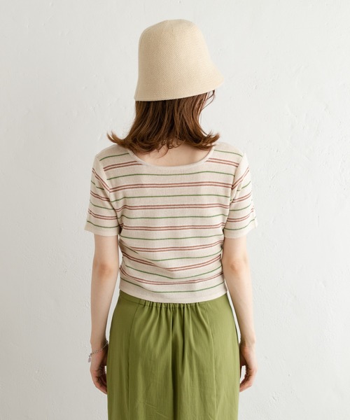 Kastane（カスタネ）の「マルチボーダーニットTee（Tシャツ/カットソー・レディース・グリーン/アイボリー/イエロー・FREE）」の12枚目の写真