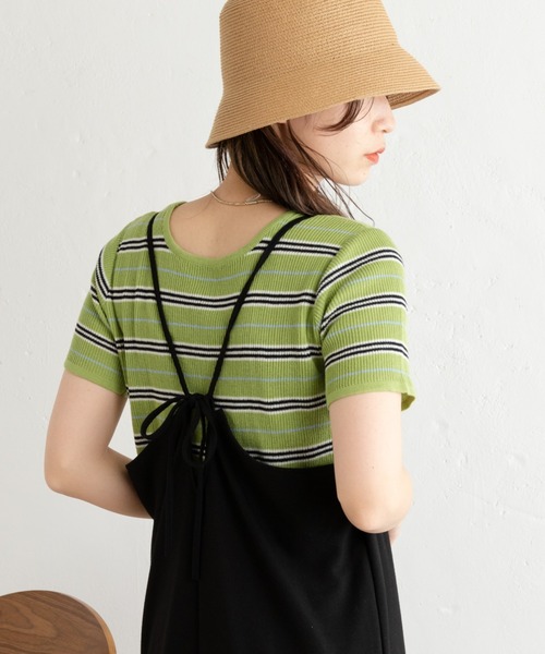 Kastane（カスタネ）の「マルチボーダーニットTee（Tシャツ/カットソー・レディース・グリーン/アイボリー/イエロー・FREE）」の20枚目の写真
