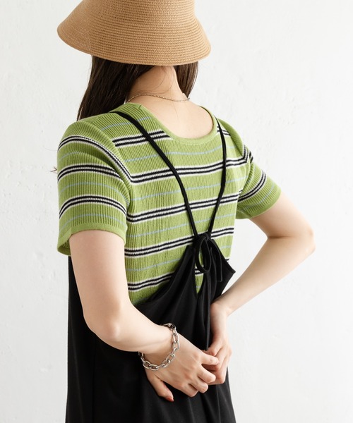 Kastane（カスタネ）の「マルチボーダーニットTee（Tシャツ/カットソー・レディース・グリーン/アイボリー/イエロー・FREE）」の19枚目の写真