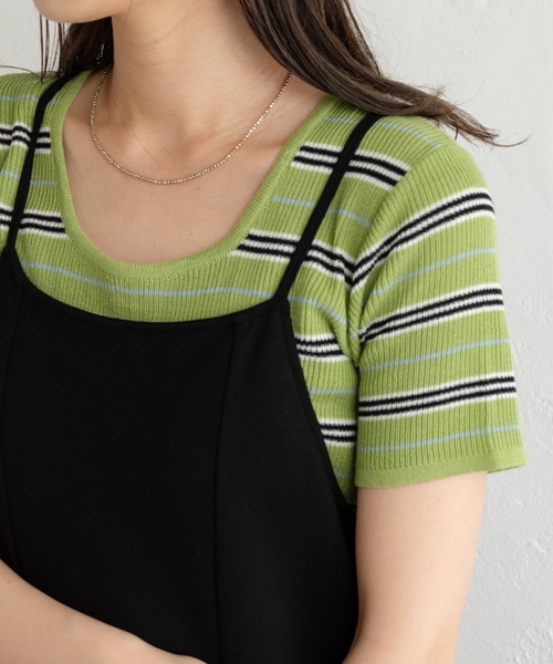 Kastane（カスタネ）の「マルチボーダーニットTee（Tシャツ/カットソー・レディース・グリーン/アイボリー/イエロー・FREE）」の17枚目の写真
