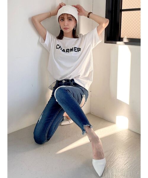 GYDA（ジェイダ）の「CHARMERスタッズBIG Tシャツ（Tシャツ/カットソー・レディース・ブラック/オフホワイト/マスタード・FREE）」の14枚目の写真