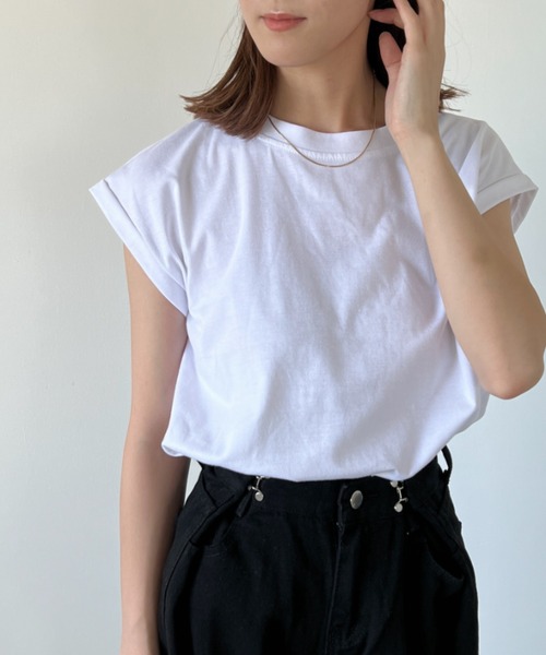 H.Warren(エイチウォーレン)の「クルーネックフレンチスリーブカットプルオーバーTシャツ(Tシャツ/カットソー・レディース・ホワイト/ブラック/ブラウン/グレー・FREE)」の2枚目の写真
