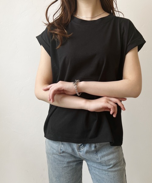 H.Warren(エイチウォーレン)の「クルーネックフレンチスリーブカットプルオーバーTシャツ(Tシャツ/カットソー・レディース・ホワイト/ブラック/ブラウン/グレー・FREE)」の3枚目の写真