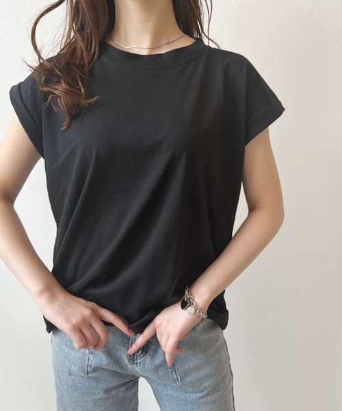 H.Warren(エイチウォーレン)の「クルーネックフレンチスリーブカットプルオーバーTシャツ(Tシャツ/カットソー・レディース・ホワイト/ブラック/ブラウン/グレー・FREE)」の11枚目の写真