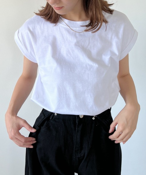 H.Warren(エイチウォーレン)の「クルーネックフレンチスリーブカットプルオーバーTシャツ(Tシャツ/カットソー・レディース・ホワイト/ブラック/ブラウン/グレー・FREE)」の21枚目の写真