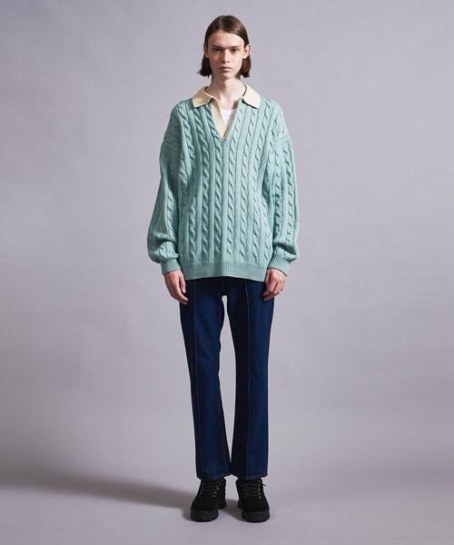 MONKEY TIME（モンキータイム）の「＜monkey time＞ C/AC CABLE SKIPPER PL/ニット（ニット/セーター・メンズ・ブラック/ターコイズブルー・S/M/L/XL）」の10枚目の写真