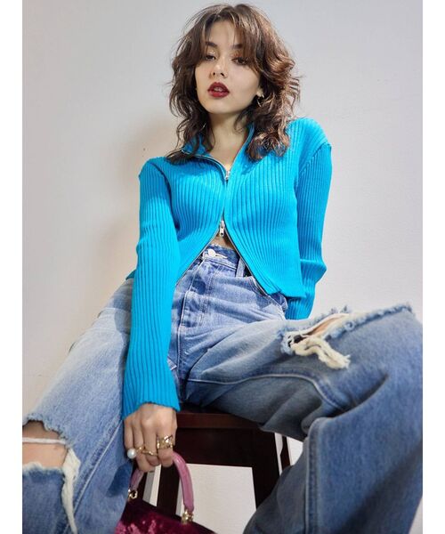 EVRIS（エヴリス）の「ジップタートルリブニットトップス（ニット/セーター・レディース・ホワイト/ブラック/ブルー/グリーン・FREE）」の17枚目の写真