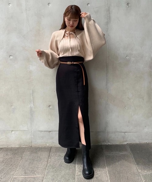 one after another NICE CLAUP(ワンアフターアナザーナイスクラップ)の「【スタッフ考案】ボレロニットキャミセット(カーディガン/ボレロ・レディース・ブラウン/ピンク/アイボリー・FREE)」の8枚目の写真