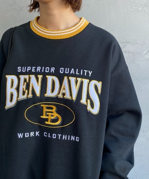 BEN DAVIS（ベンデイビス）の「【WEB限定】[BEN DAVIS/ベンデイビス] リンガーデザイン ブランドロゴクルーネックスウェット（スウェット・レディース・ブラック/ダークグリーン/オートミール・M/L/XL）」の5枚目の写真
