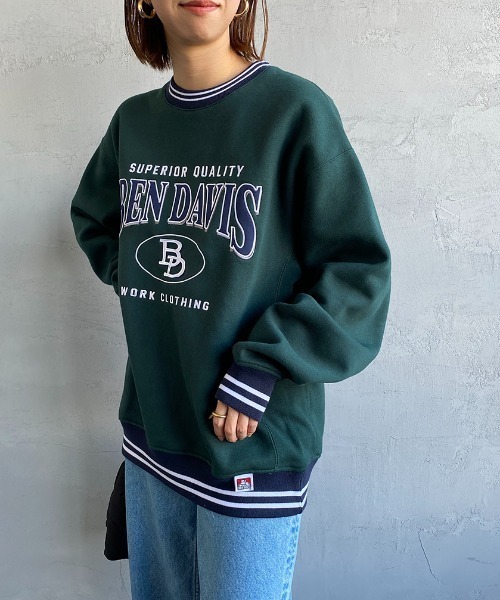 BEN DAVIS（ベンデイビス）の「【WEB限定】[BEN DAVIS/ベンデイビス] リンガーデザイン ブランドロゴクルーネックスウェット（スウェット・レディース・ブラック/ダークグリーン/オートミール・M/L/XL）」の21枚目の写真