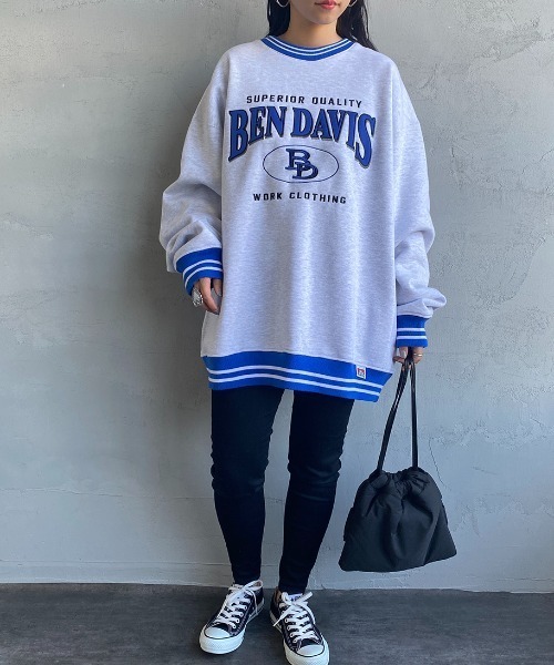 BEN DAVIS（ベンデイビス）の「【WEB限定】[BEN DAVIS/ベンデイビス] リンガーデザイン ブランドロゴクルーネックスウェット（スウェット・レディース・ブラック/ダークグリーン/オートミール・M/L/XL）」の4枚目の写真