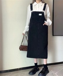 バックスリット デニムサロペットスカート
