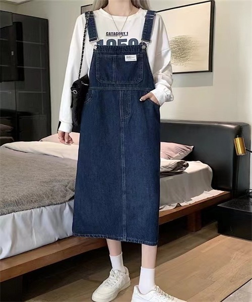 バックスリット デニムサロペットスカート（ジャンパースカート