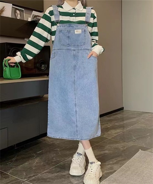 セール】バックスリット デニムサロペットスカート（ジャンパー