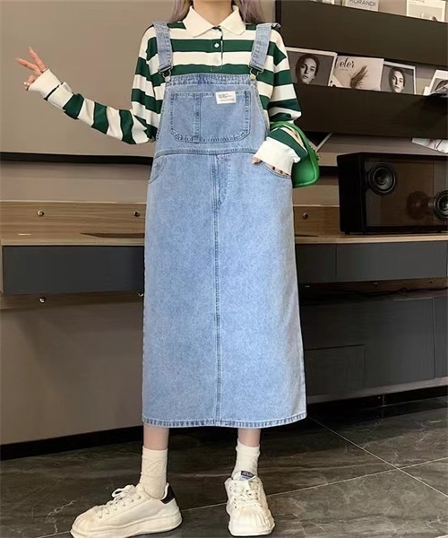 セール】バックスリット デニムサロペットスカート（ジャンパー