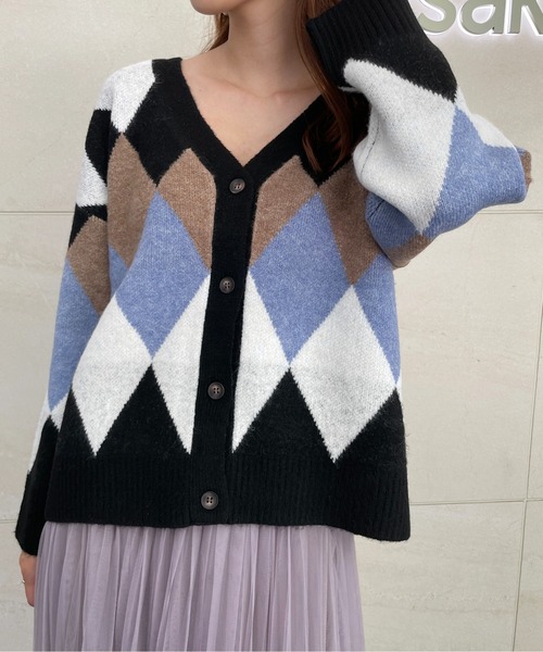 StyleSea（スタイルシー）の「アーガイルオーバーサイズカーディガン（カーディガン/ボレロ・レディース・ブラック系/グリーン系/ネイビー系・MEDIUM）」の18枚目の写真