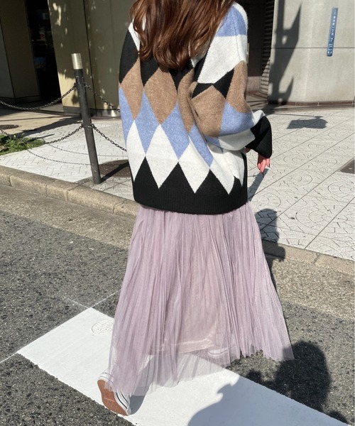 StyleSea（スタイルシー）の「アーガイルオーバーサイズカーディガン（カーディガン/ボレロ・レディース・ブラック系/グリーン系/ネイビー系・MEDIUM）」の22枚目の写真