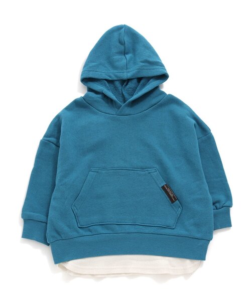 BREEZE（ブリーズ）の「WEB限定 レイヤード風フーディー（パーカー・キッズ・オレンジ/レインボー/イエロー/パープル/ブルー/グリーン/サックスブルー/ブラック/ピンク・110/100/140/120/80/130/90）」の5枚目の写真