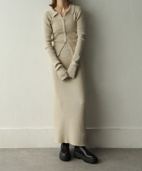 Chillfar（チルファー）の「スリットリブロングスカート（スカート・レディース・アイボリー/グレイッシュベージュ/グリーン/チャコール・FREE）」の7枚目の写真