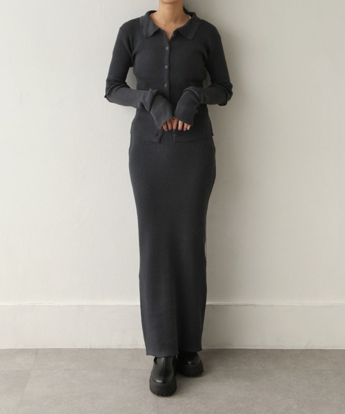 Chillfar（チルファー）の「スリットリブロングスカート（スカート・レディース・アイボリー/グレイッシュベージュ/グリーン/チャコール・FREE）」の15枚目の写真