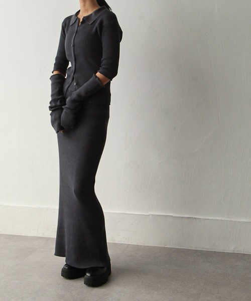 Chillfar（チルファー）の「スリットリブロングスカート（スカート・レディース・アイボリー/グレイッシュベージュ/グリーン/チャコール・FREE）」の16枚目の写真