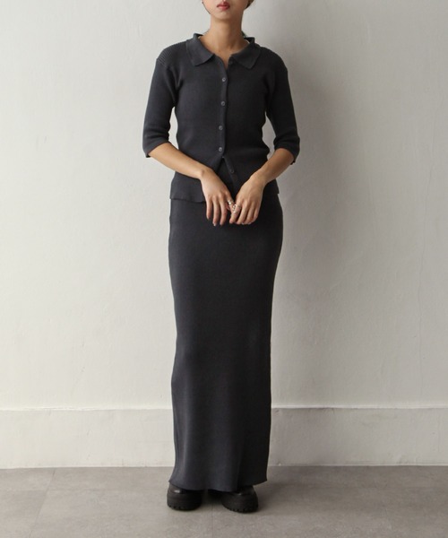 Chillfar（チルファー）の「スリットリブロングスカート（スカート・レディース・アイボリー/グレイッシュベージュ/グリーン/チャコール・FREE）」の17枚目の写真