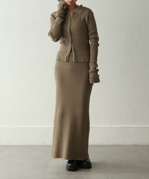 Chillfar（チルファー）の「スリットリブロングスカート（スカート・レディース・アイボリー/グレイッシュベージュ/グリーン/チャコール・FREE）」の20枚目の写真