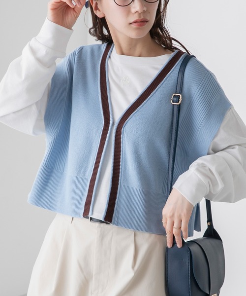 BONLECILL（ボンルシール）の「【アンサンブル】クロップドラインニットベスト／ロゴ刺繍ロングTシャツ（アンサンブル・レディース・オレンジ/アイボリー/チャコールグレー/ブルー・FREE）」の3枚目の写真