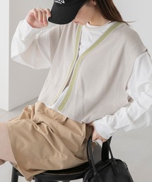 BONLECILL | 【アンサンブル】クロップドラインニットベスト/ロゴ刺繍ロングTシャツ(アンサンブル)