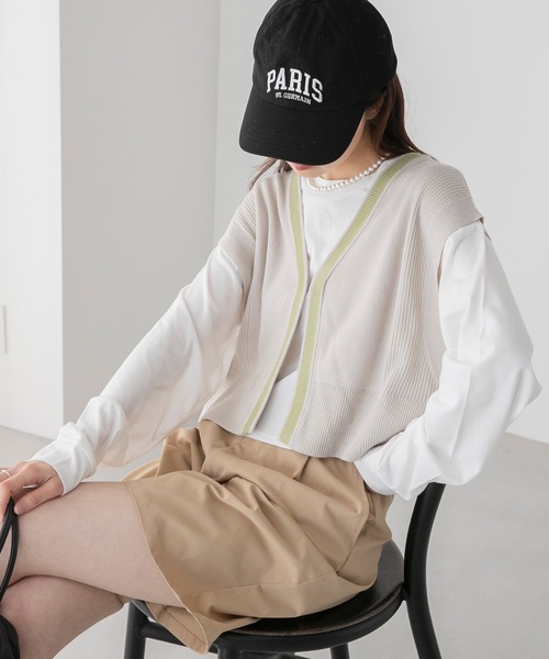 BONLECILL（ボンルシール）の「【アンサンブル】クロップドラインニットベスト／ロゴ刺繍ロングTシャツ（アンサンブル・レディース・オレンジ/アイボリー/チャコールグレー/ブルー・FREE）」の12枚目の写真