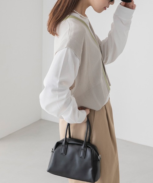 BONLECILL（ボンルシール）の「【アンサンブル】クロップドラインニットベスト／ロゴ刺繍ロングTシャツ（アンサンブル・レディース・オレンジ/アイボリー/チャコールグレー/ブルー・FREE）」の7枚目の写真