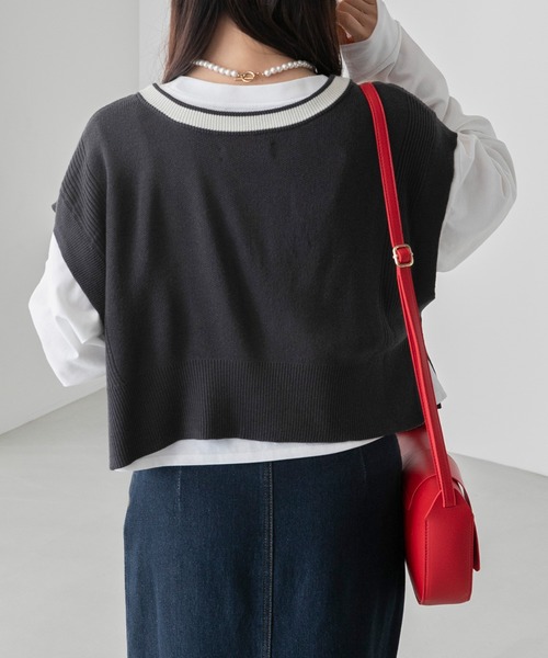 BONLECILL（ボンルシール）の「【アンサンブル】クロップドラインニットベスト／ロゴ刺繍ロングTシャツ（アンサンブル・レディース・オレンジ/アイボリー/チャコールグレー/ブルー・FREE）」の14枚目の写真