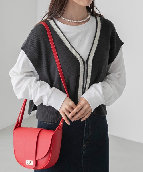 BONLECILL（ボンルシール）の「【アンサンブル】クロップドラインニットベスト／ロゴ刺繍ロングTシャツ（アンサンブル・レディース・オレンジ/アイボリー/チャコールグレー/ブルー・FREE）」の16枚目の写真