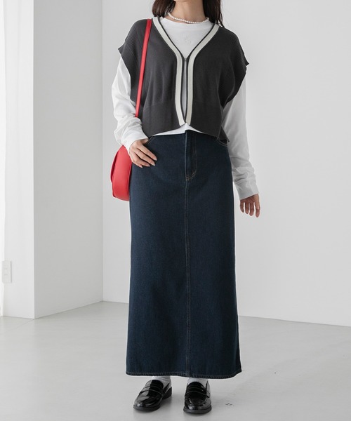 BONLECILL（ボンルシール）の「【アンサンブル】クロップドラインニットベスト／ロゴ刺繍ロングTシャツ（アンサンブル・レディース・オレンジ/アイボリー/チャコールグレー/ブルー・FREE）」の17枚目の写真