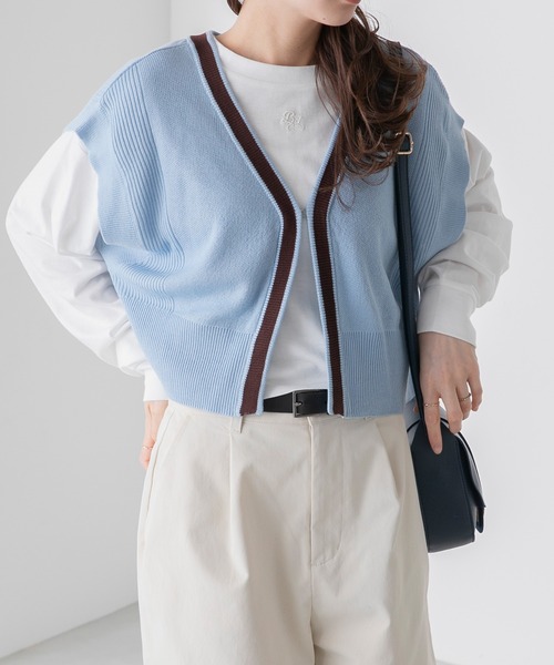 BONLECILL（ボンルシール）の「【アンサンブル】クロップドラインニットベスト／ロゴ刺繍ロングTシャツ（アンサンブル・レディース・オレンジ/アイボリー/チャコールグレー/ブルー・FREE）」の22枚目の写真