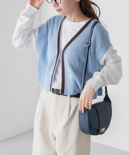 BONLECILL（ボンルシール）の「【アンサンブル】クロップドラインニットベスト／ロゴ刺繍ロングTシャツ（アンサンブル・レディース・オレンジ/アイボリー/チャコールグレー/ブルー・FREE）」の21枚目の写真