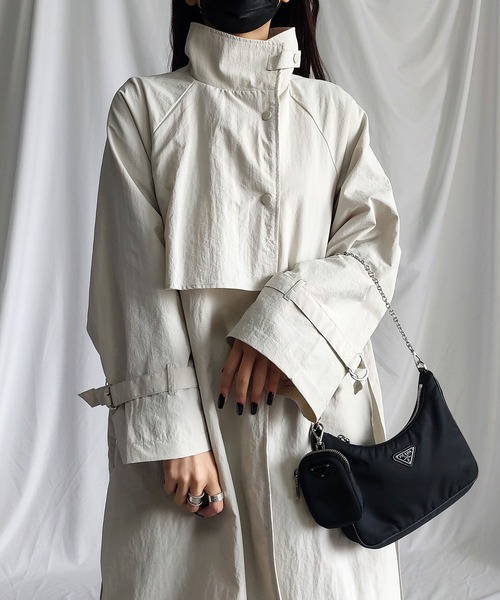 me+em select(ミームセレクト)の「※※【2WAY】オーバーサイズ スタンドカラーナイロンロングトレンチコート(トレンチコート・レディース・ベージュ/アイボリー/ブラック/ピンク・MEDIUM)」の8枚目の写真