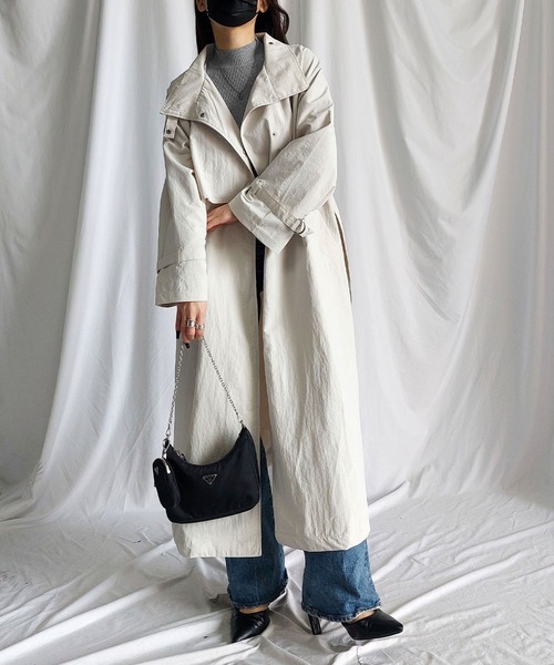 me+em select(ミームセレクト)の「※※【2WAY】オーバーサイズ スタンドカラーナイロンロングトレンチコート(トレンチコート・レディース・ベージュ/アイボリー/ブラック/ピンク・MEDIUM)」の13枚目の写真