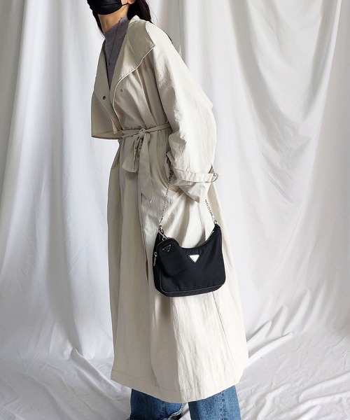 me+em select(ミームセレクト)の「※※【2WAY】オーバーサイズ スタンドカラーナイロンロングトレンチコート(トレンチコート・レディース・ベージュ/アイボリー/ブラック/ピンク・MEDIUM)」の17枚目の写真