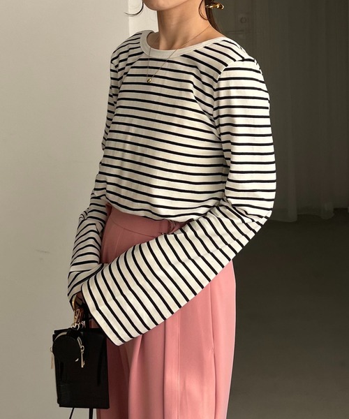 CAPRICIEUX LE'MAGE（カプリシューレマージュ）の「ボーダーフレアスリーブＴシャツ（Tシャツ/カットソー・レディース・ブラウン/ブルー/ブラック・FREE）」の20枚目の写真