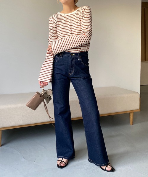 CAPRICIEUX LE'MAGE（カプリシューレマージュ）の「ボーダーフレアスリーブＴシャツ（Tシャツ/カットソー・レディース・ブラウン/ブルー/ブラック・FREE）」の8枚目の写真