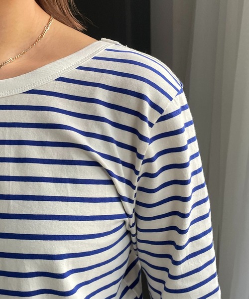 CAPRICIEUX LE'MAGE（カプリシューレマージュ）の「ボーダーフレアスリーブＴシャツ（Tシャツ/カットソー・レディース・ブラウン/ブルー/ブラック・FREE）」の16枚目の写真