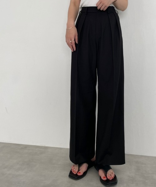 WEGO（ウィゴー）の「WEGO/タックワイドスラックス（スラックス・レディース・ブラック/ブラック系その他4・FREE）」の2枚目の写真