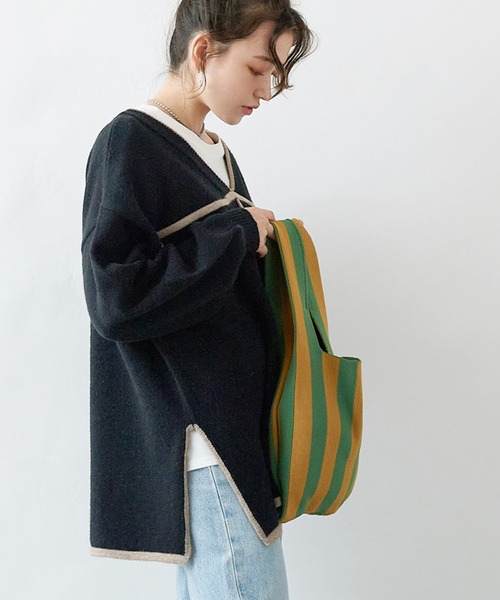 STYLEBLOCK(スタイルブロック)の「配色パイピング2WAYニットトップス(ニット/セーター・レディース・アイボリー/モカ/ブラック・FREE)」の1枚目の写真