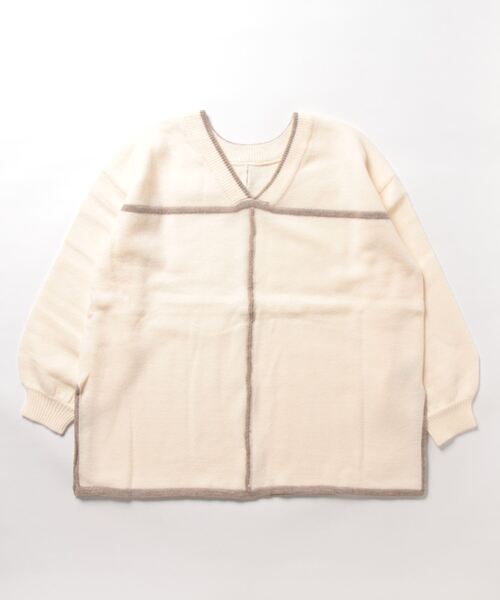 STYLEBLOCK(スタイルブロック)の「配色パイピング2WAYニットトップス(ニット/セーター・レディース・アイボリー/モカ/ブラック・FREE)」の5枚目の写真