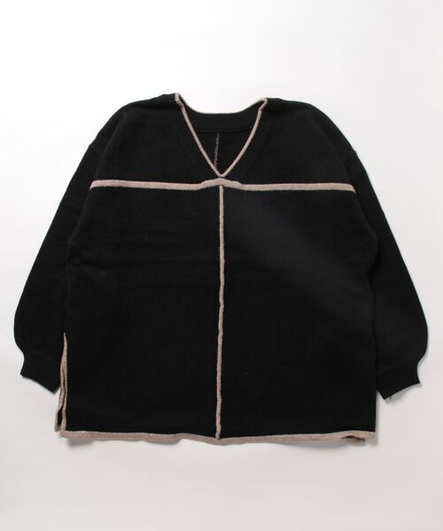 STYLEBLOCK(スタイルブロック)の「配色パイピング2WAYニットトップス(ニット/セーター・レディース・アイボリー/モカ/ブラック・FREE)」の6枚目の写真
