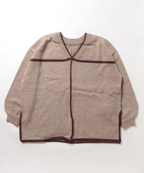 STYLEBLOCK(スタイルブロック)の「配色パイピング2WAYニットトップス(ニット/セーター・レディース・アイボリー/モカ/ブラック・FREE)」の7枚目の写真