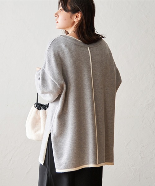 STYLEBLOCK(スタイルブロック)の「配色パイピング2WAYニットトップス(ニット/セーター・レディース・アイボリー/モカ/ブラック・FREE)」の11枚目の写真