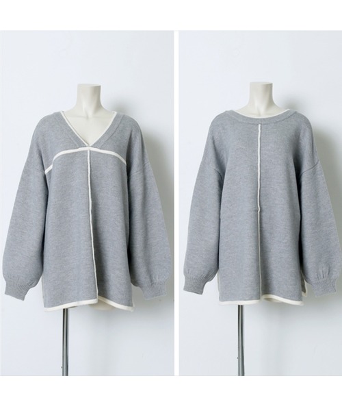 STYLEBLOCK(スタイルブロック)の「配色パイピング2WAYニットトップス(ニット/セーター・レディース・アイボリー/モカ/ブラック・FREE)」の9枚目の写真