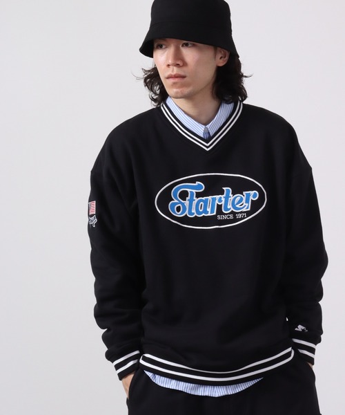 STARTER BLACK LABEL（スターターブラックレーベル）の「STARTER BLACKLABEL 裏毛オーバルロゴＶネックスウェットトレーナー（スウェット・メンズ・ブラック/ライトアッシュグレー/グリーン・M/L/XL）」の2枚目の写真